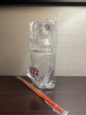 Dunkin Clear Plastic EAGLE Tumbler with Orange Accent Straw